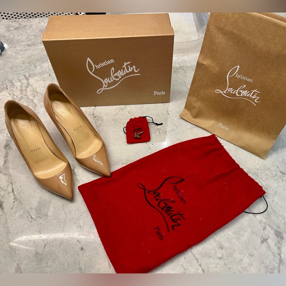 Christian Louboutin Tan Pigalle 85 Patent Heels, EU 37.5 - fits like US 7